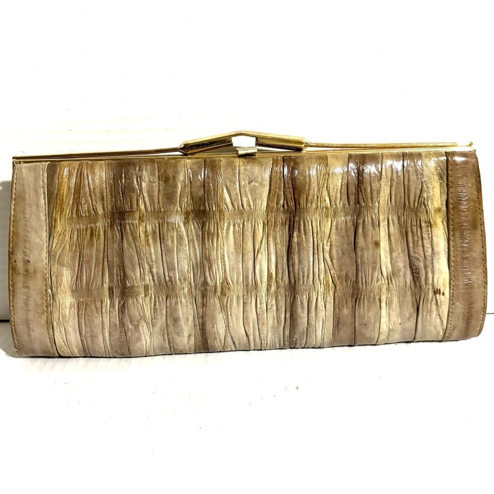 Gold-Tone Textured Evening leather Clutch